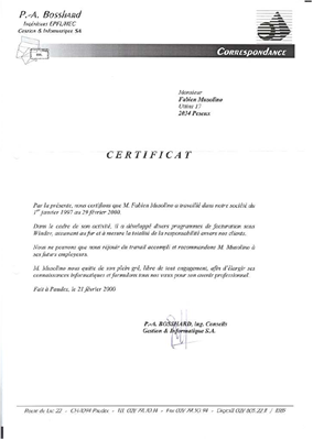 Certificat de travail Bosshard Informatique SA