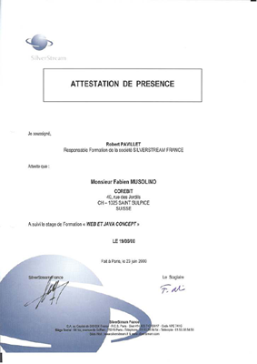 Attestation de cours SilverStream Web and Java Concepts
